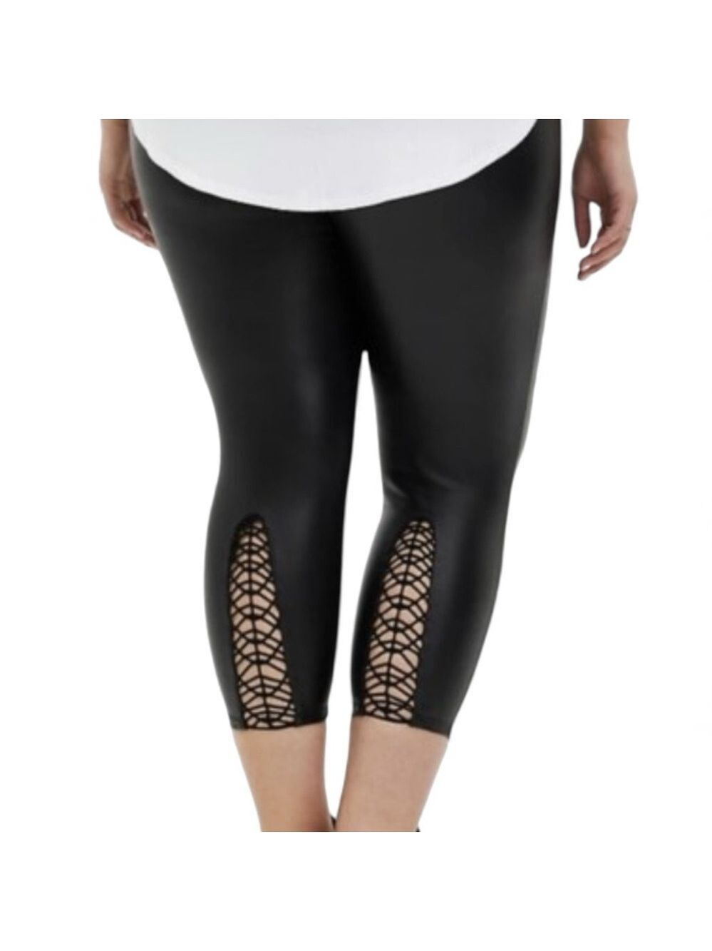 Torrid Black Ponte Crop Leggings Macrame Back Size 12